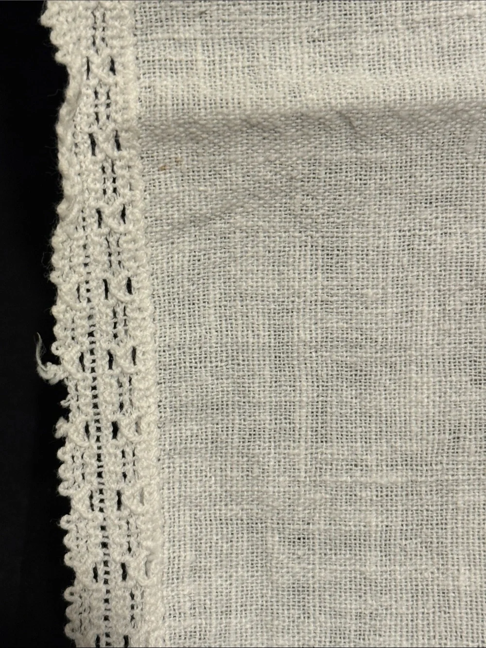 Hand Embroidered Linen Dresser or Table Runner with Blue Rose Motif